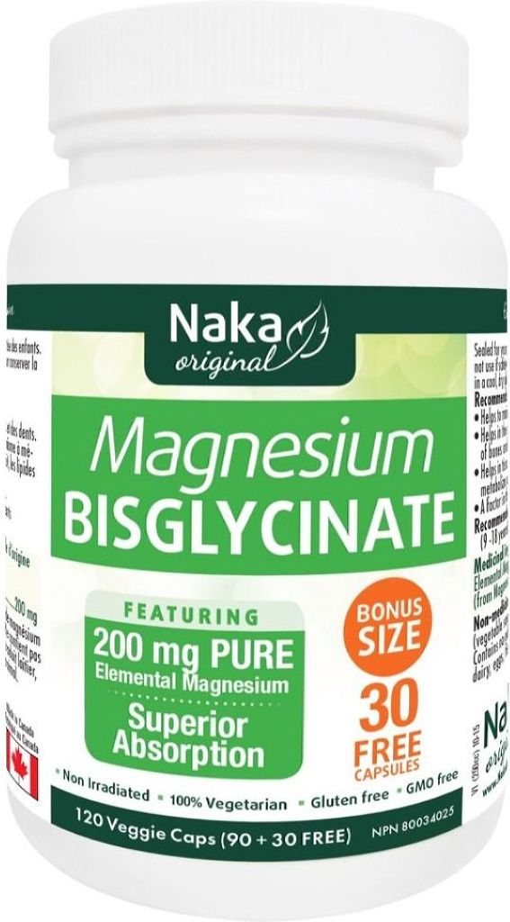 NAKA Magnesium Bisglycinate (200 mg - 90 + 30 veg caps)