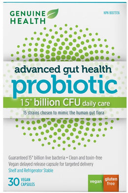 GENUINE HEALTH Advanced Gut Health Probiotic (15 Billion CFU - 30 caps)