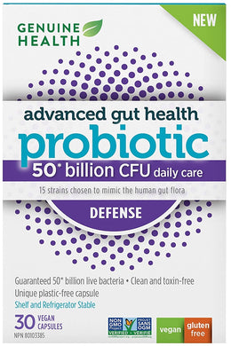 GENUINE HEALTH Advanced Gut Health Probiotic Defense (50 Billion CFU - 30 vcaps)