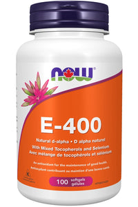 NOW E-400 (with Mixed Tocopherols & Selenium - 100 Softgels)